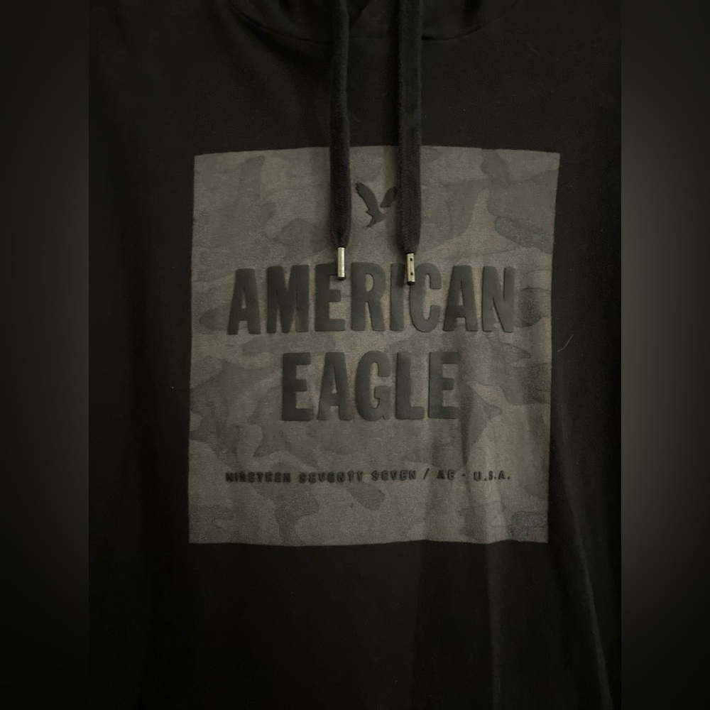 American Eagle men's medium black long sleeve hooded shirt - Picture 4 of 6